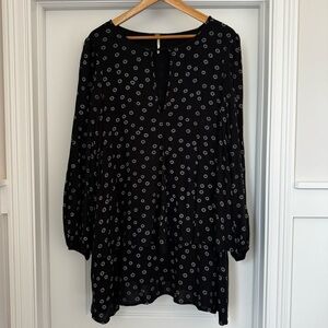 Free People Y2K Boho Floral Mini Dress Black Long Sleeve Tiered Babydoll Large